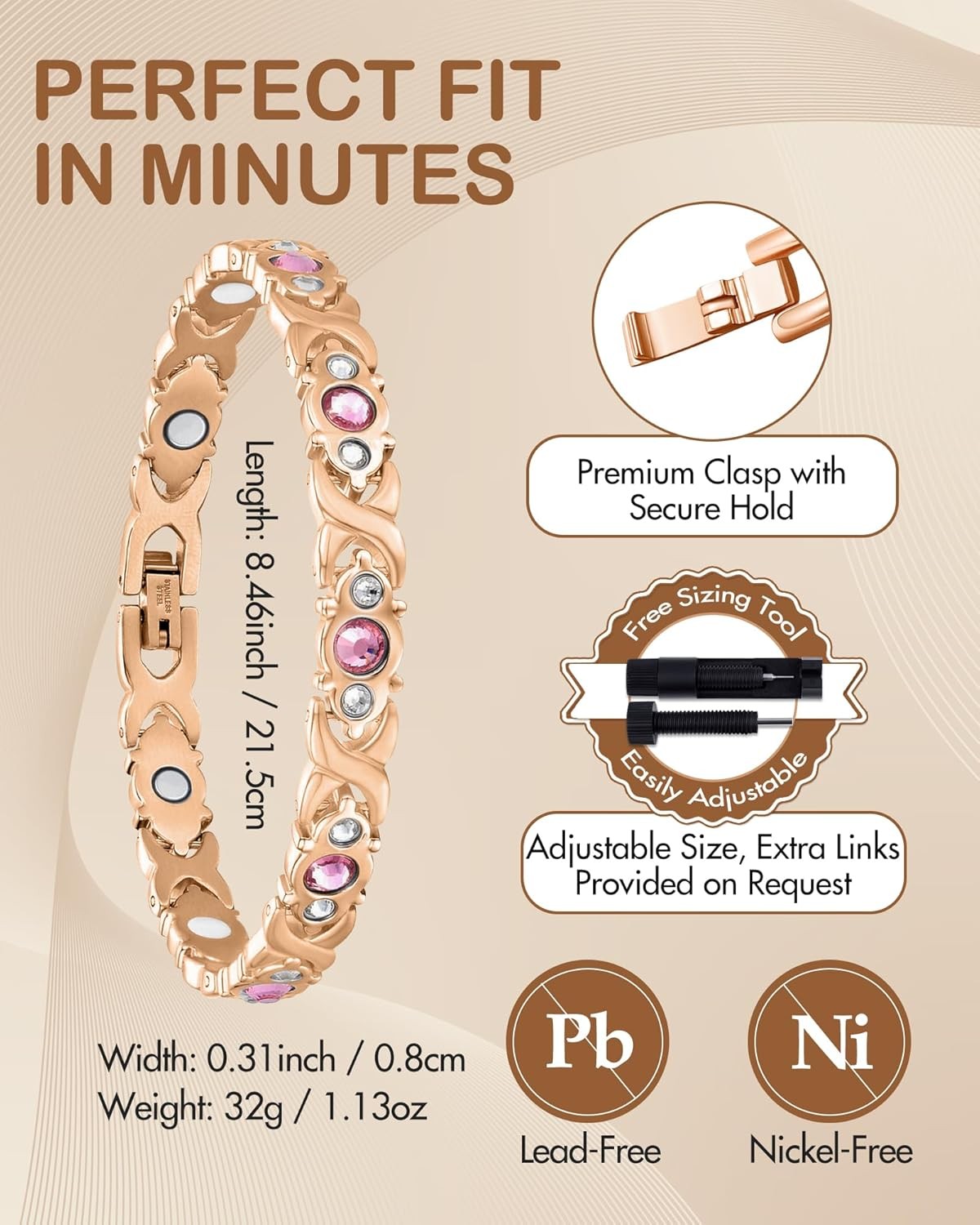 Women Bracelet Magnetic Therapy Arthritis Pain Relief Pure Solid VALENTINES GIFT