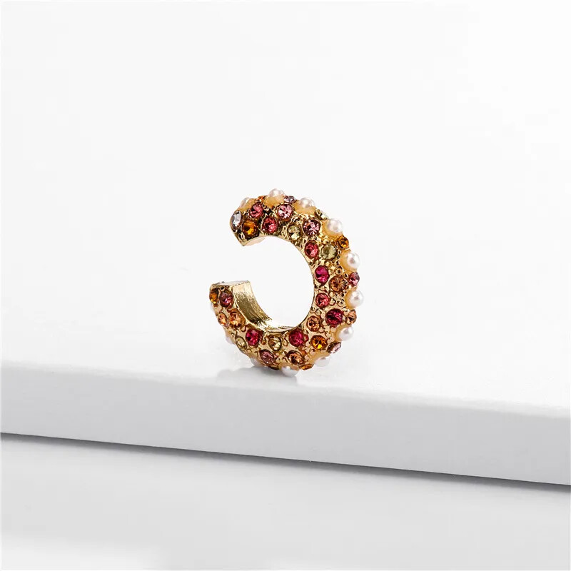 Women CZ Rhinestone Pearl Ear Cuff Stackable C Shaped Earcuffs Clip Earrings New