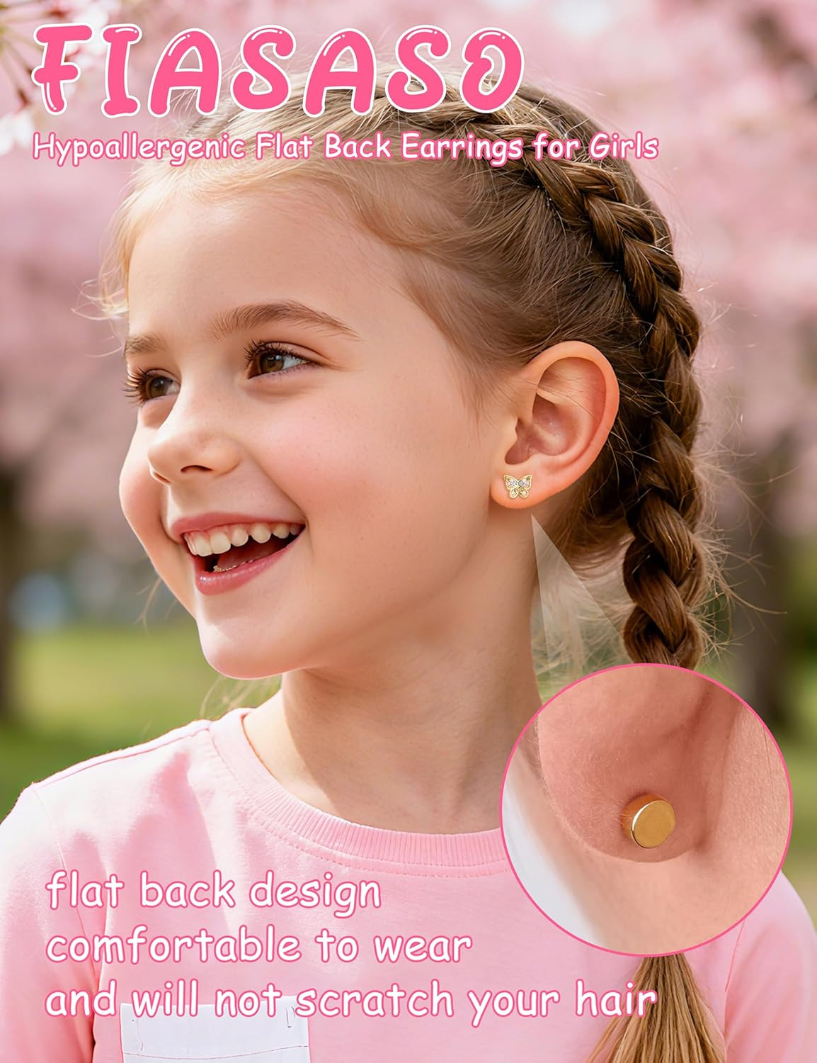 Hypoallergenic Flat Back Earrings for Girls Kids Toddler Women 10 Pair Surgical