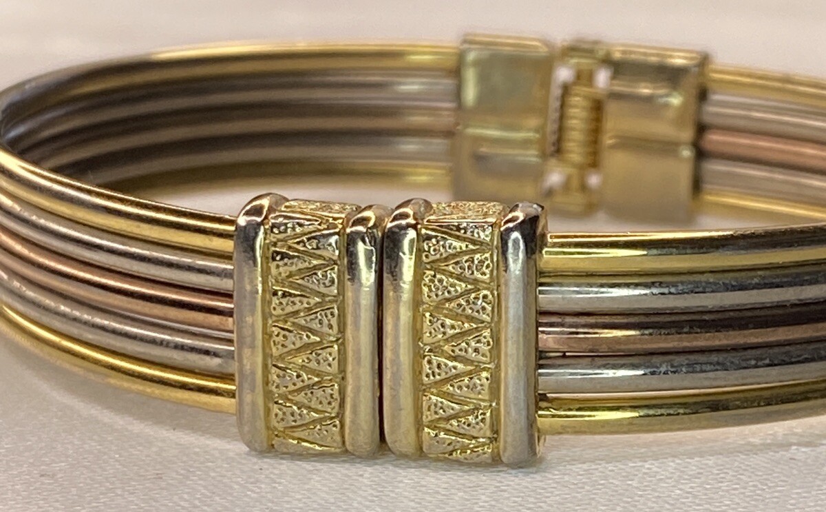 Stylish Tri-Color (Gold, Silver, & Rose gold) Hinged Bangle Bracelet