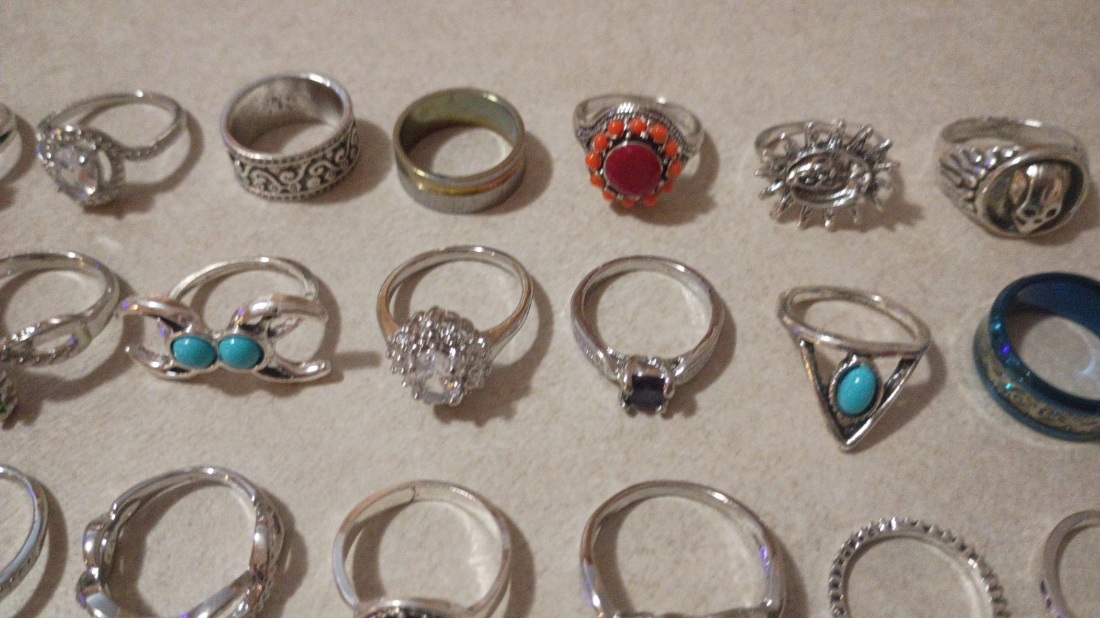 COSTUME JEWELRY RINGS Lot Of 70 Various Sizes, Stones, Gems, Etc…B