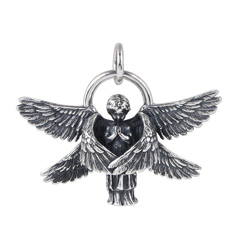 Seraphim Praying Angel 6 Wings Necklace Pendant Retro Charm 925 Sterling Silver