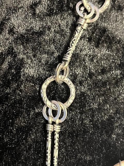Vintage Signed CHICO’S Stone, Metal, Shell Beads w/Metal Chain 36″ Asymmetrical