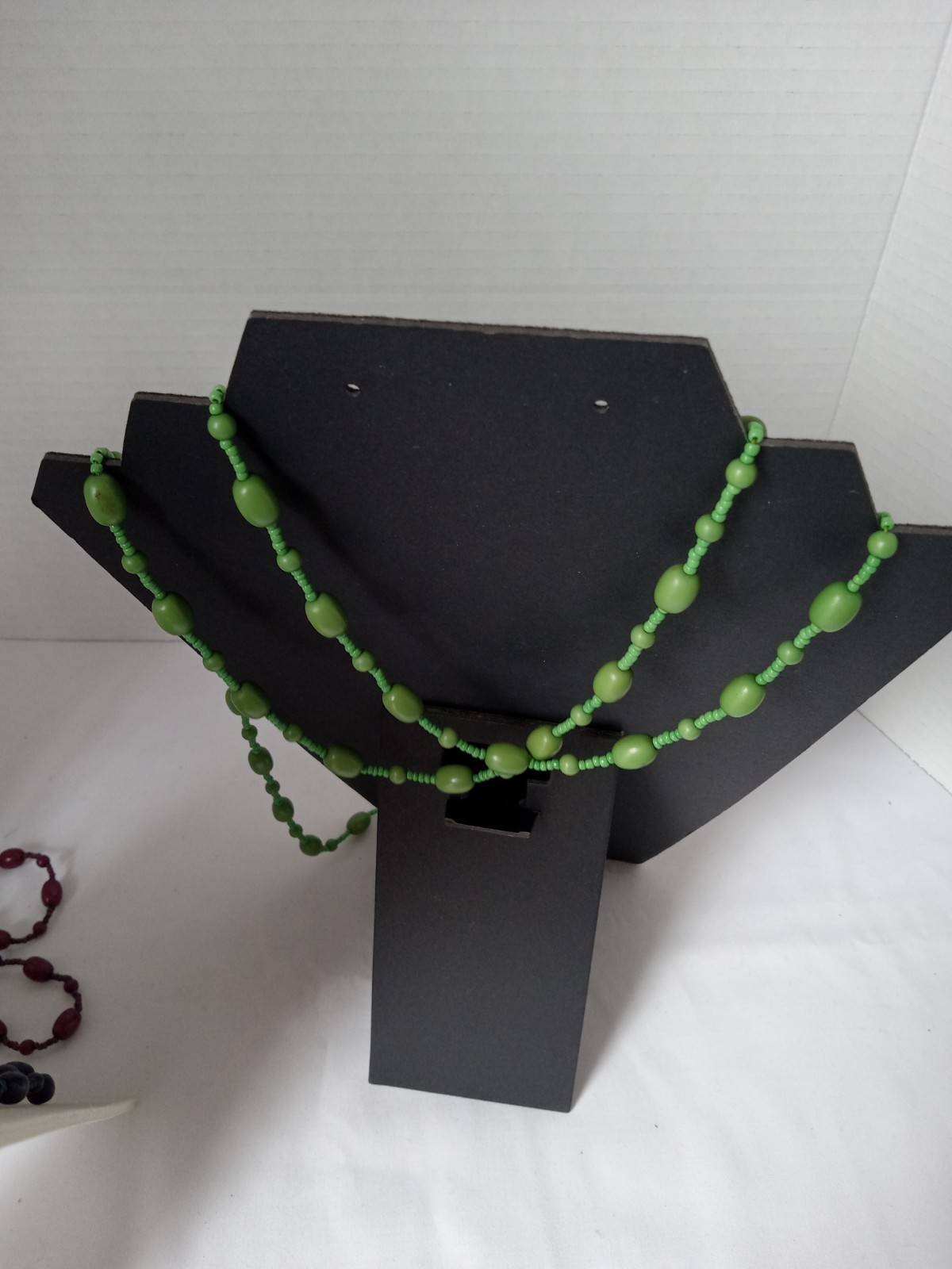 3pc Endless Beaded Neclace Lot Burgundy Blue, and Green.24″ slip on Lightweight