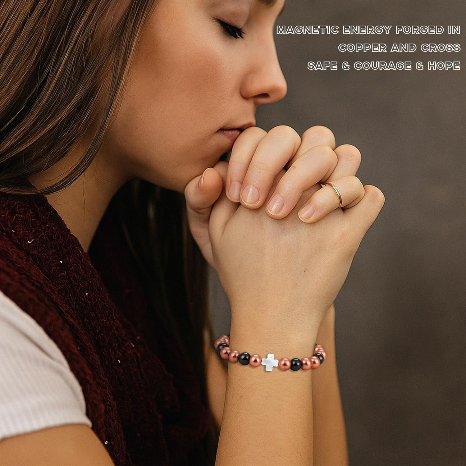 Elegant 8MM Copper Magnetic Bracelet with Cross Design – Adjustable for All
