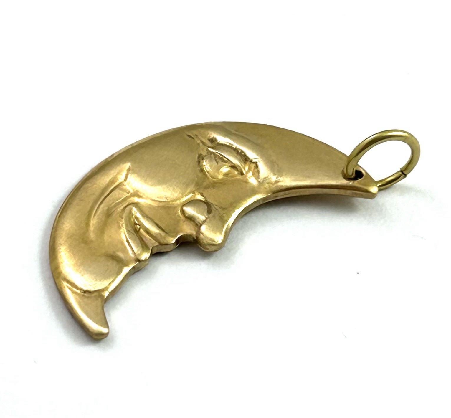Crescent Moon Charm Moon Pendant Man On The Moon Face Celestial Jewelry Brass
