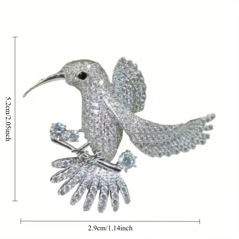 Silver Tone Rhinestone Hummingbird Brooch Pin Crystal Bird Statement Jewelry