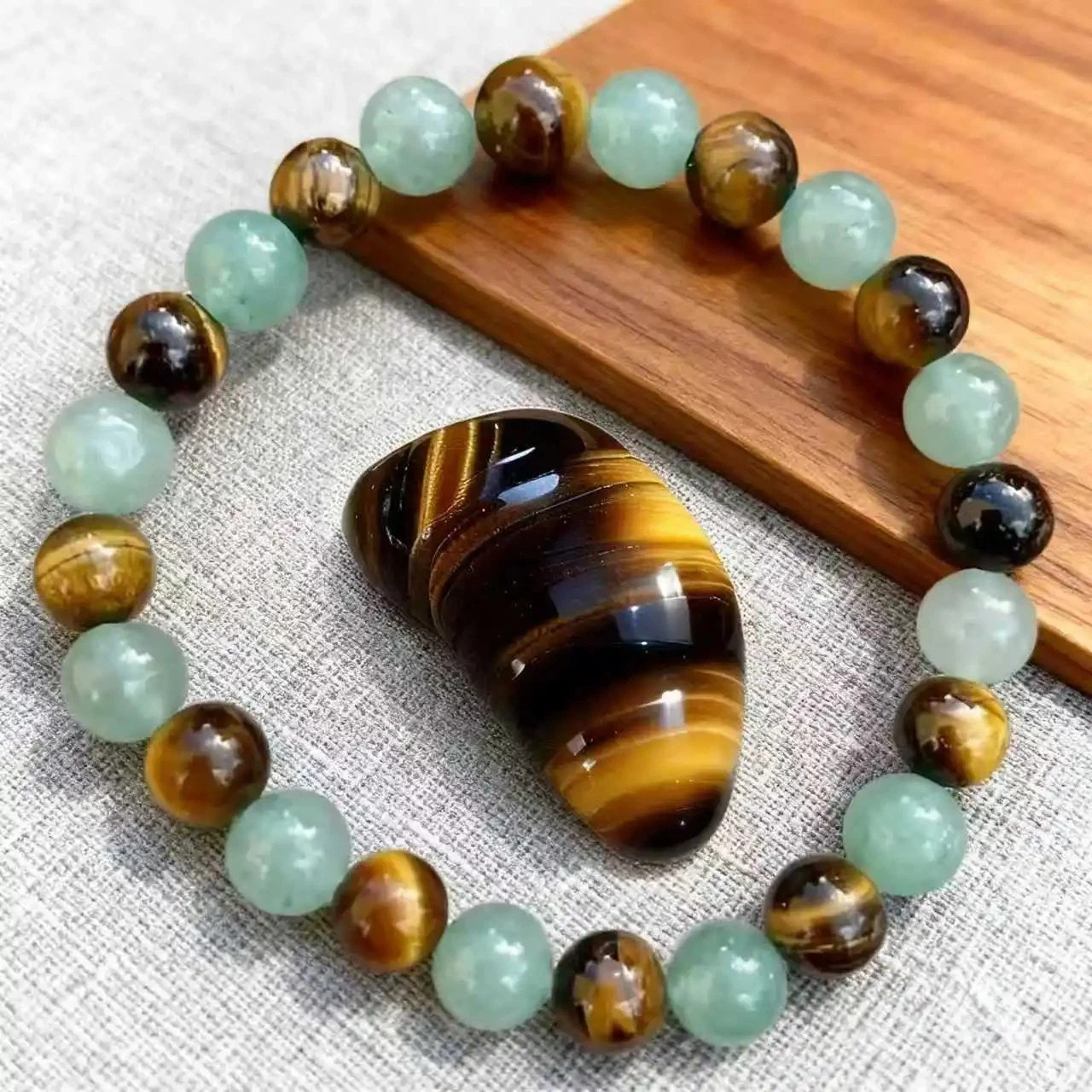Money Good Luck Bracelet Green Aventurine Tiger Eye Stone Healing and