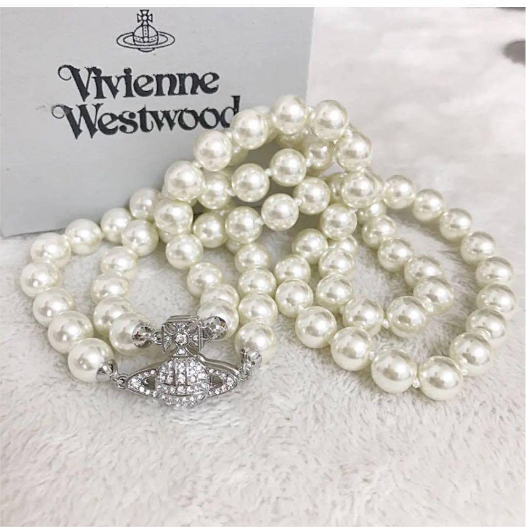 Vivienne Westwood 2-strand pearl orb choker silver Necklace No BOX