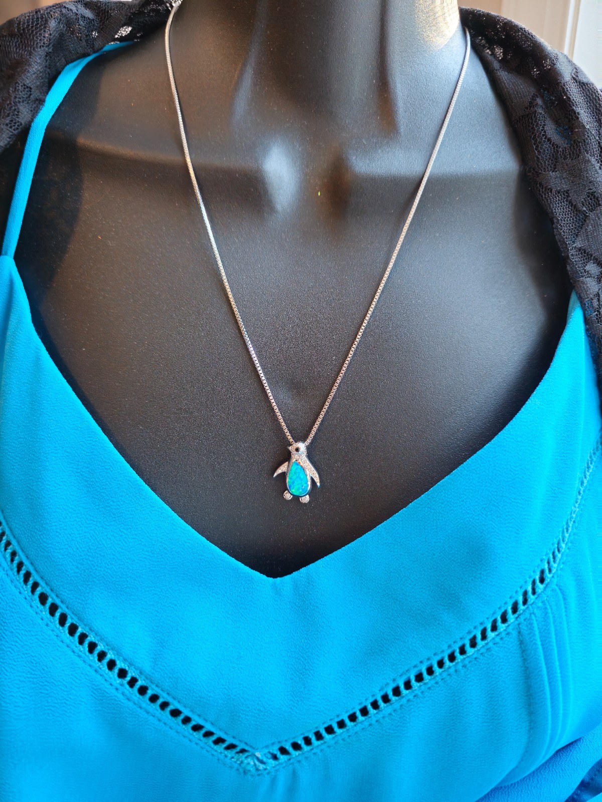 fire opal pendant + chain silver/gold plate jewelry Pinguin Sand Clock Sandal
