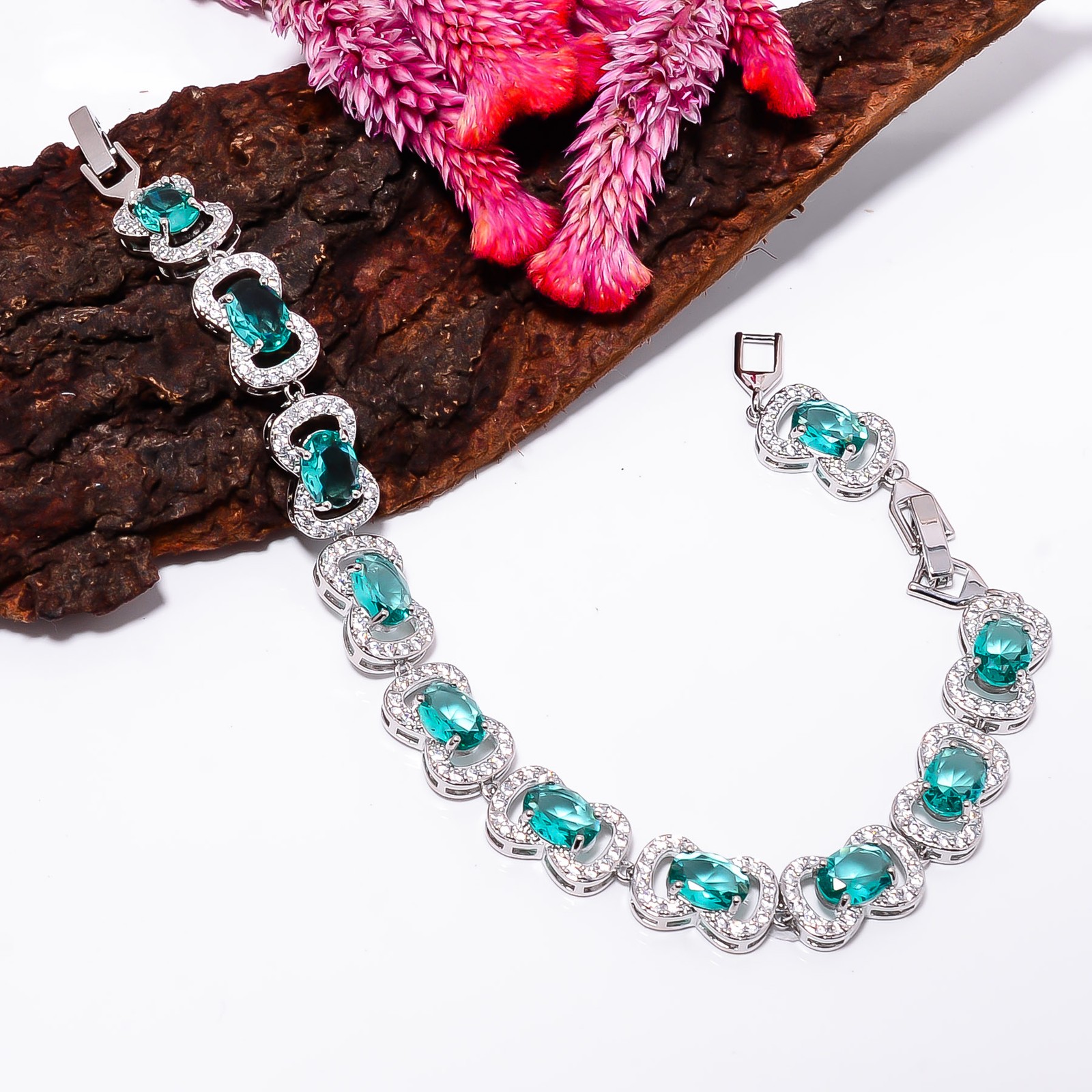 Paraiba Tourmaline, CZ 925 Sterling Silver Adjustable Bracelet 7-8″ B131122