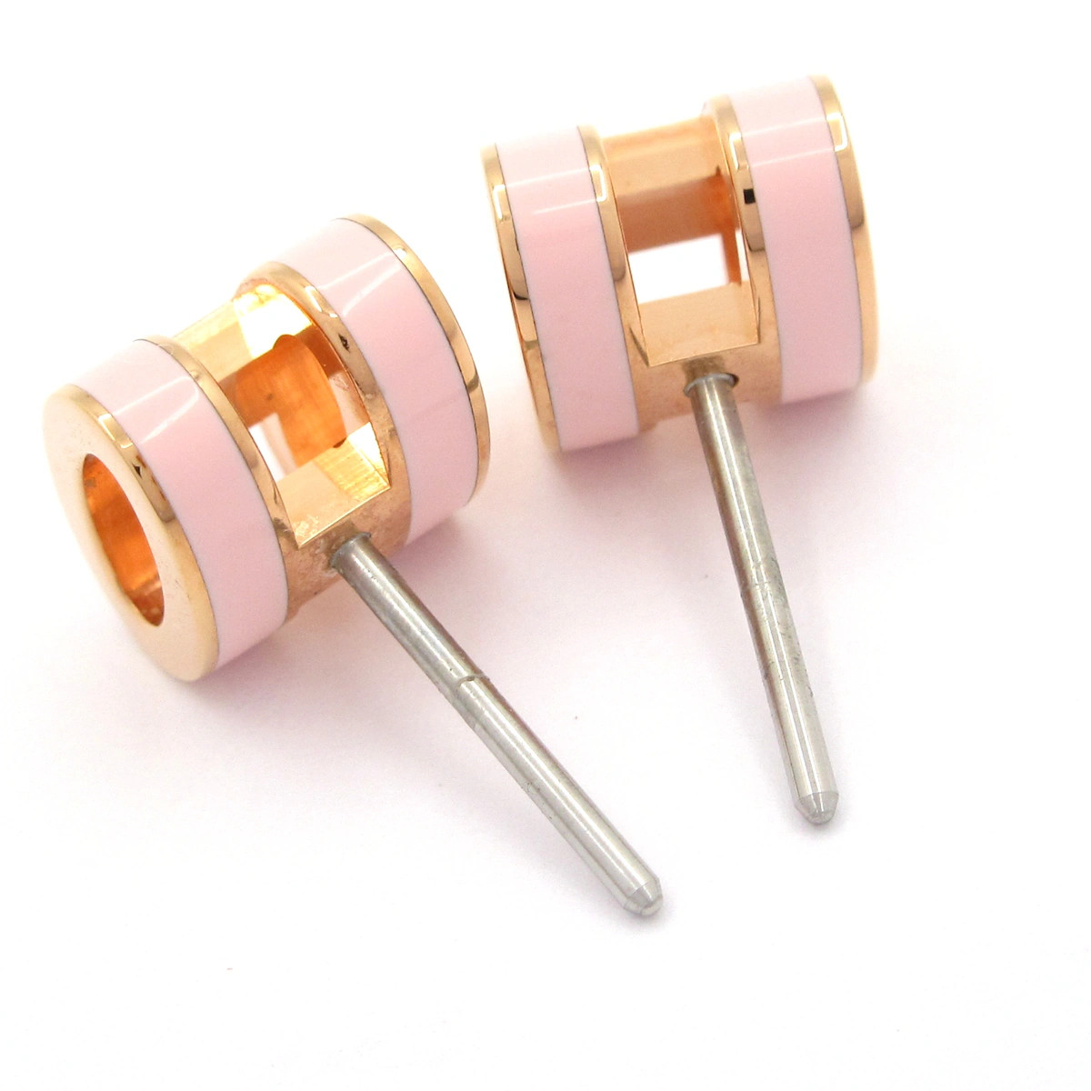 HERMES Mini Pop H Light Pink Rose Gold Hardware None Earrings