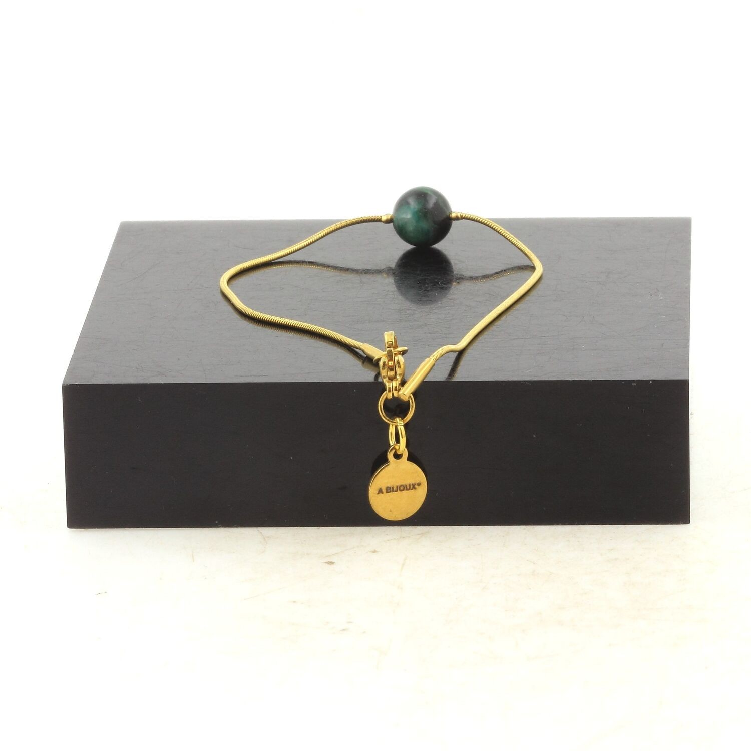 Gold Plated Stainless Steel Bracelet 1 Emerald Pearl From Zambia Quality Made
