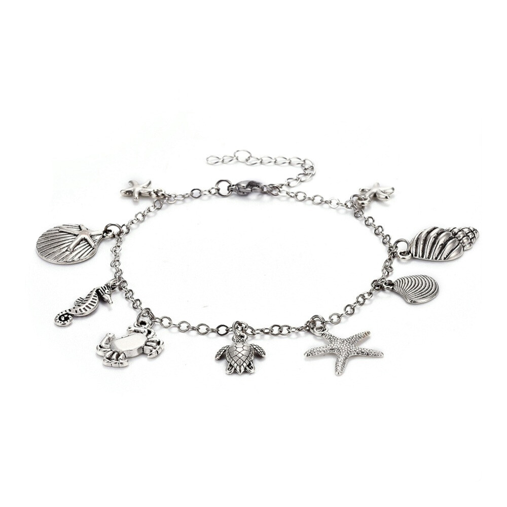 Brass Charm Anklet Bracelet Alloy Charms Stainless Steel Findings Ocean 9.2″ Z2