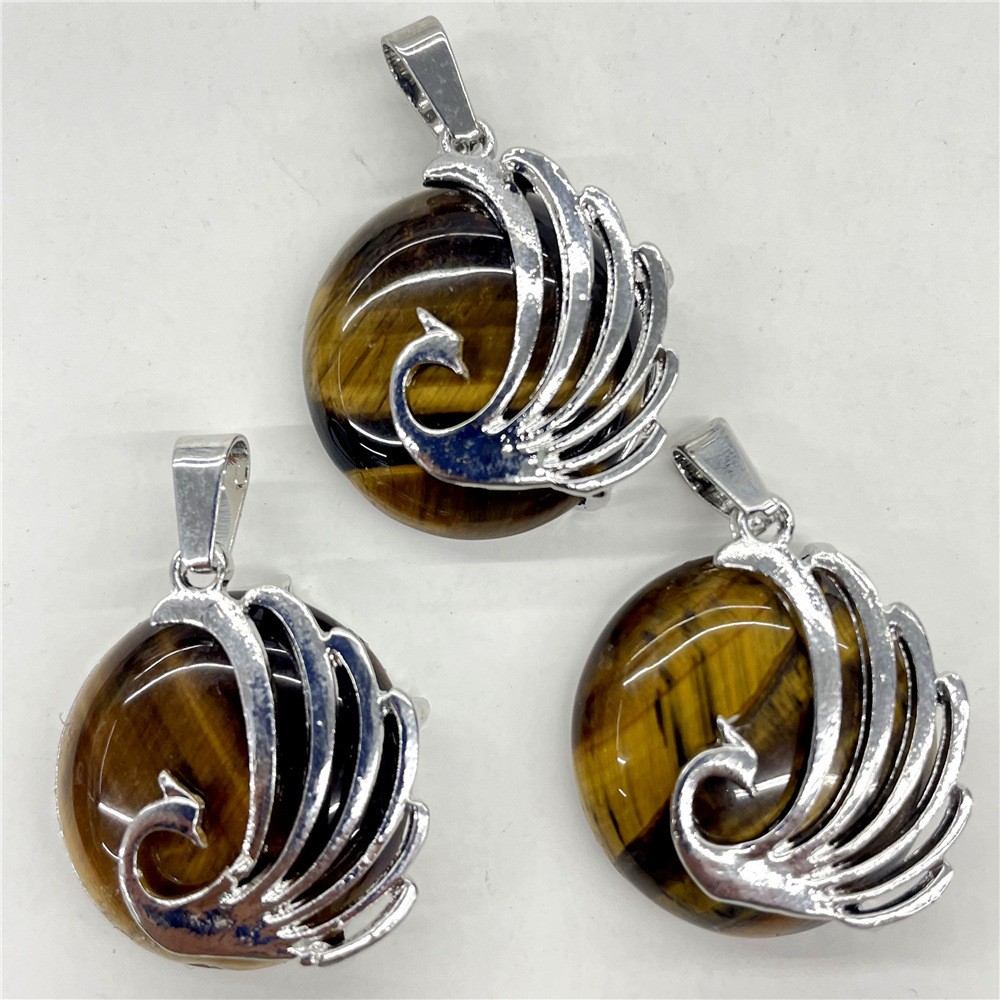 10pcs Mixed Natural Stone Round Peacock Pendants Healing DIY Jewelry Making