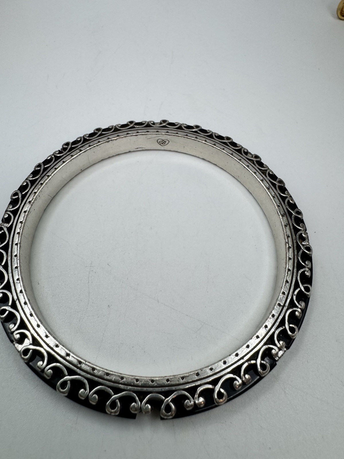 Brighton Whit Black Acrylic Inlay Bracelet Silver Plated (Read)