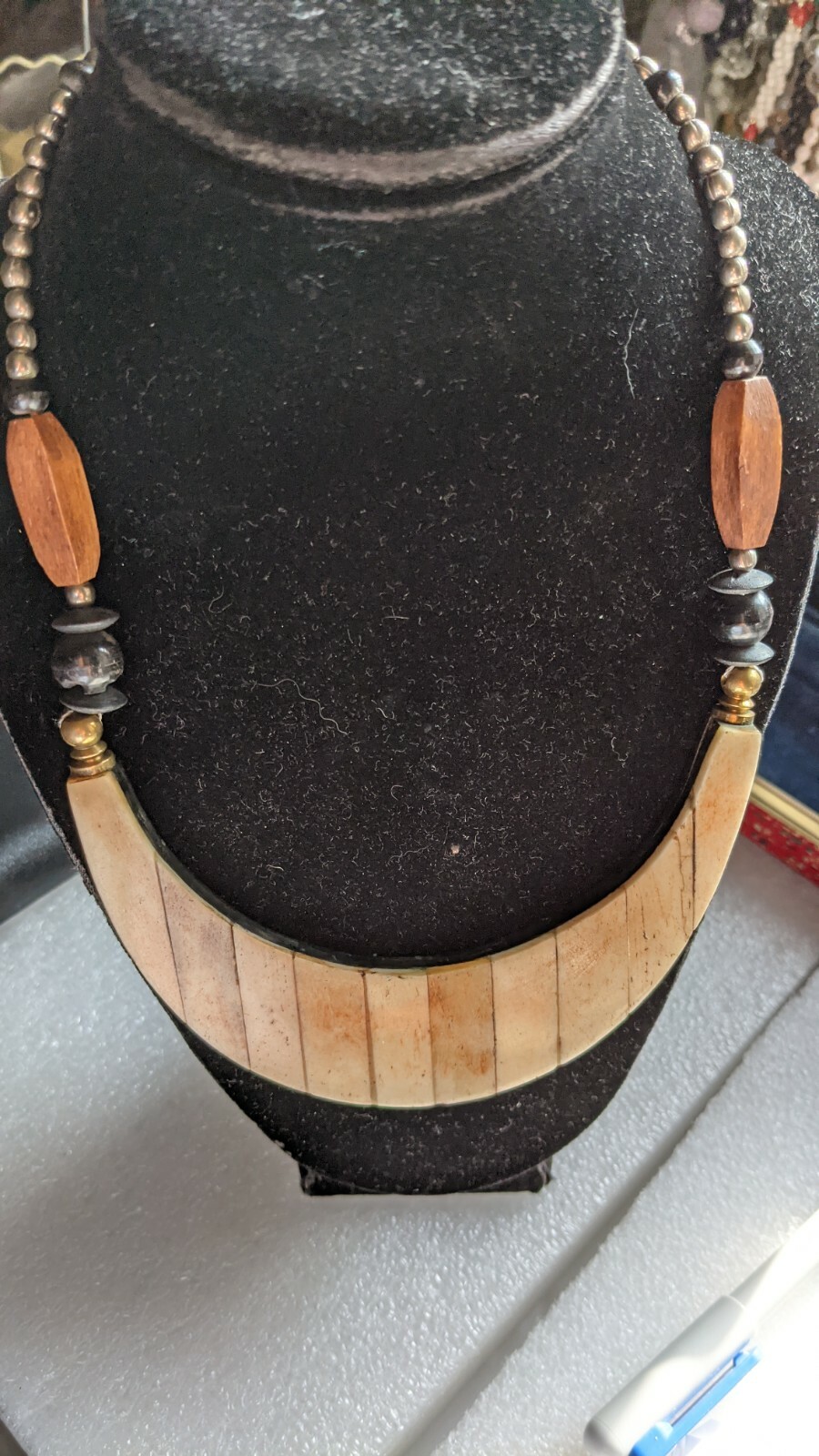Vintage Necklace & Bovine &Silver Tone spacers 18 inch long 69g Unique Gift