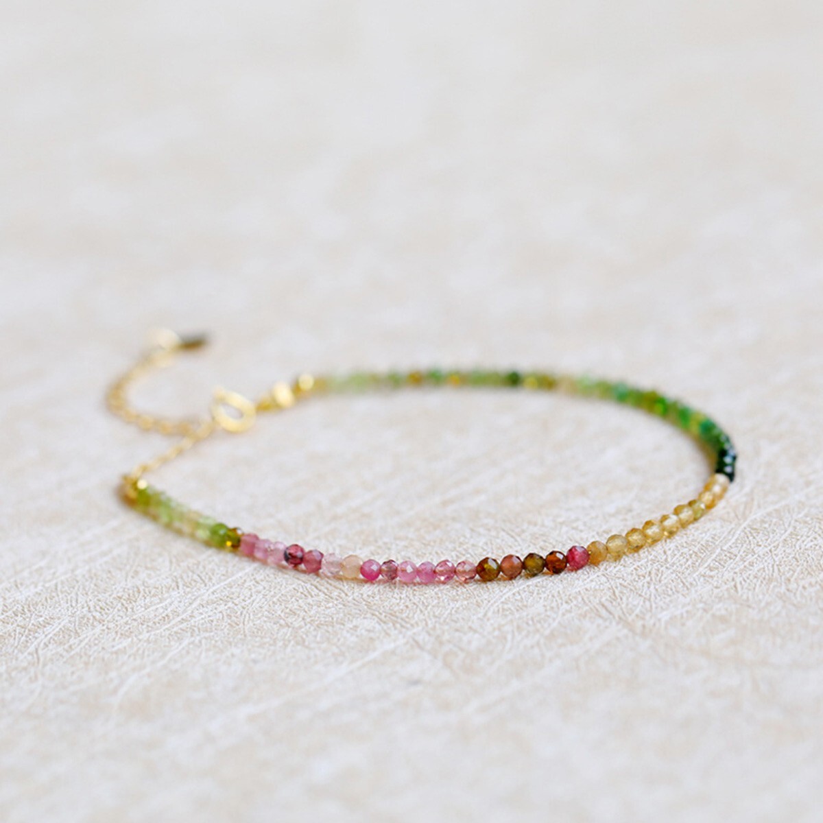 Rainbow Tourmaline Crystal Gemstone Dainty Bracelet Minimalist 2mm Faceted Beads