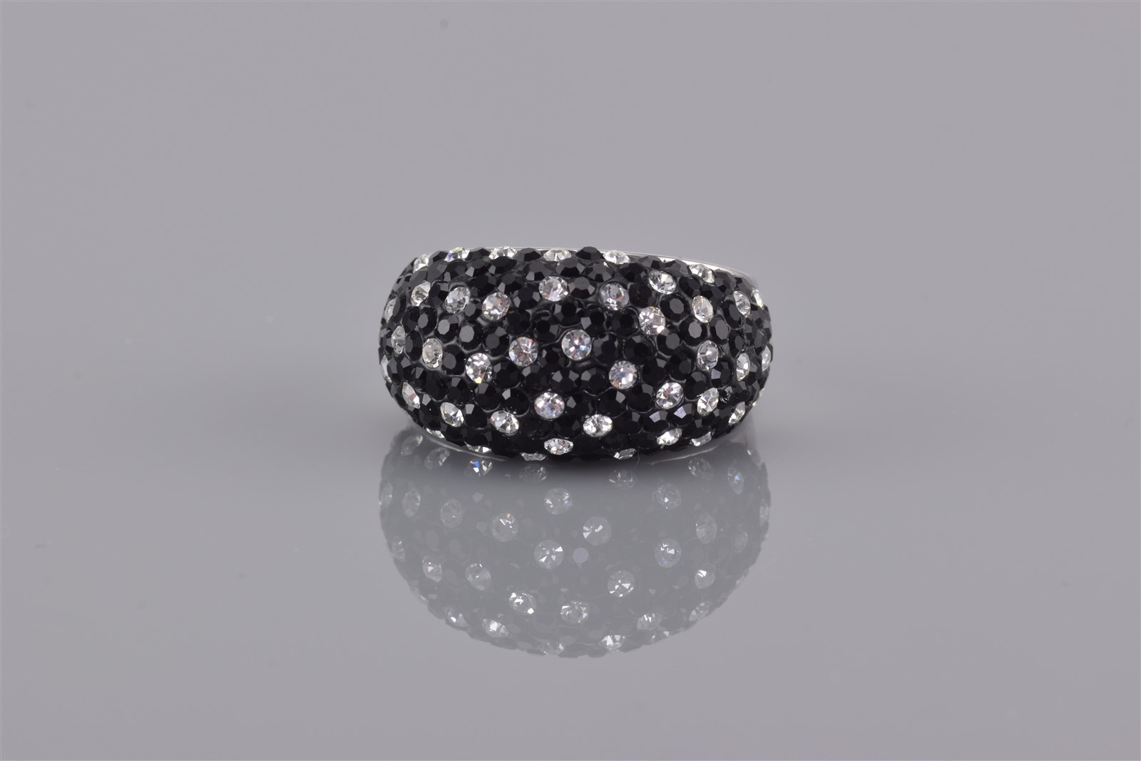 Sai Krishna SAI Sterling Silver Black & White Sparkle Domed Band Ring 925 Sz: 7