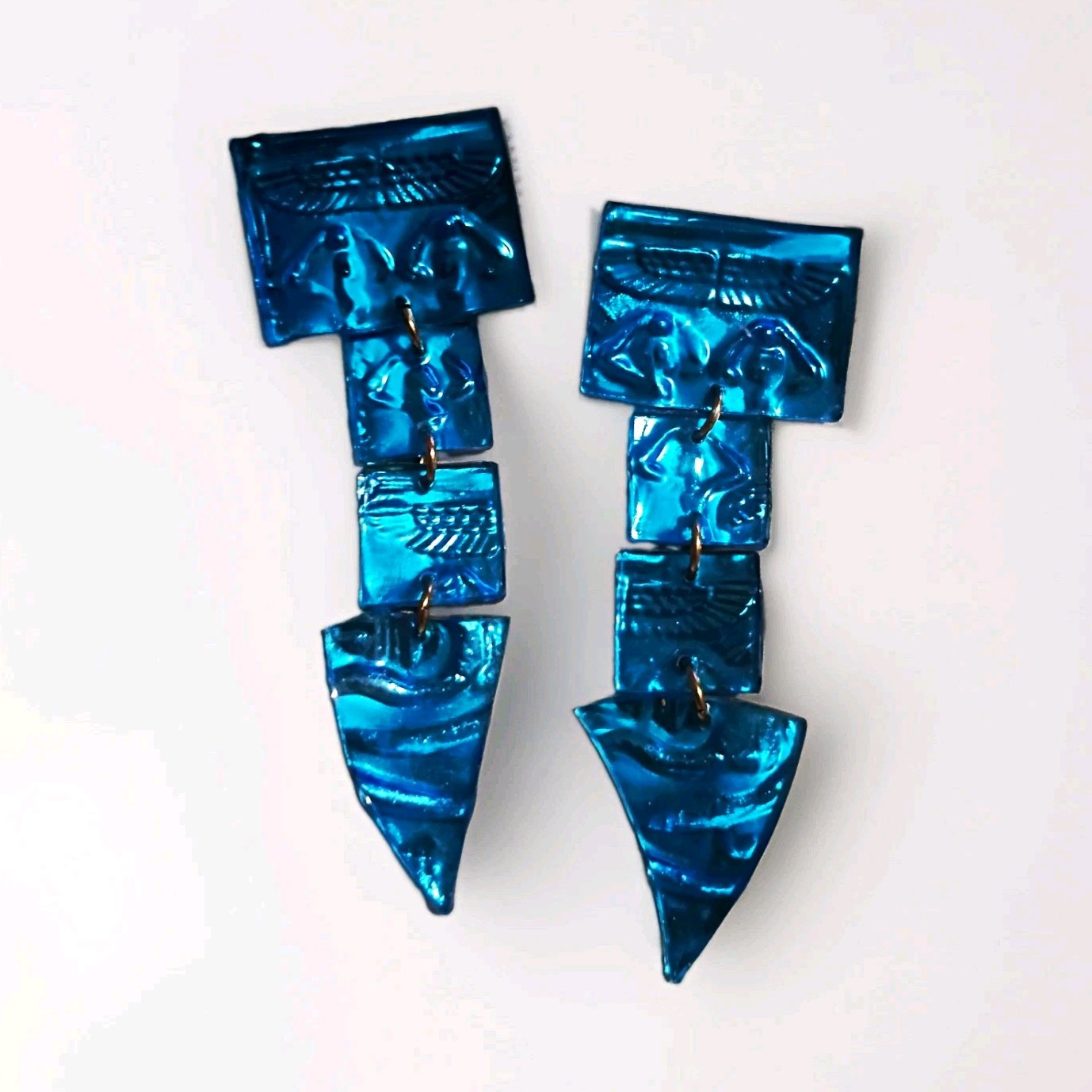 Electric Metallic Blue Plastic Egyptian Revival Dangle/Drop Earrings