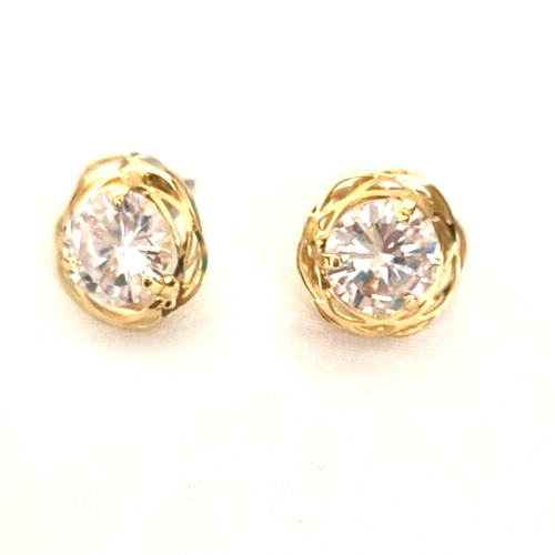 Women’s Earrings Pierced Ears Clear Crystal Gold Tone Button Style Scalloped