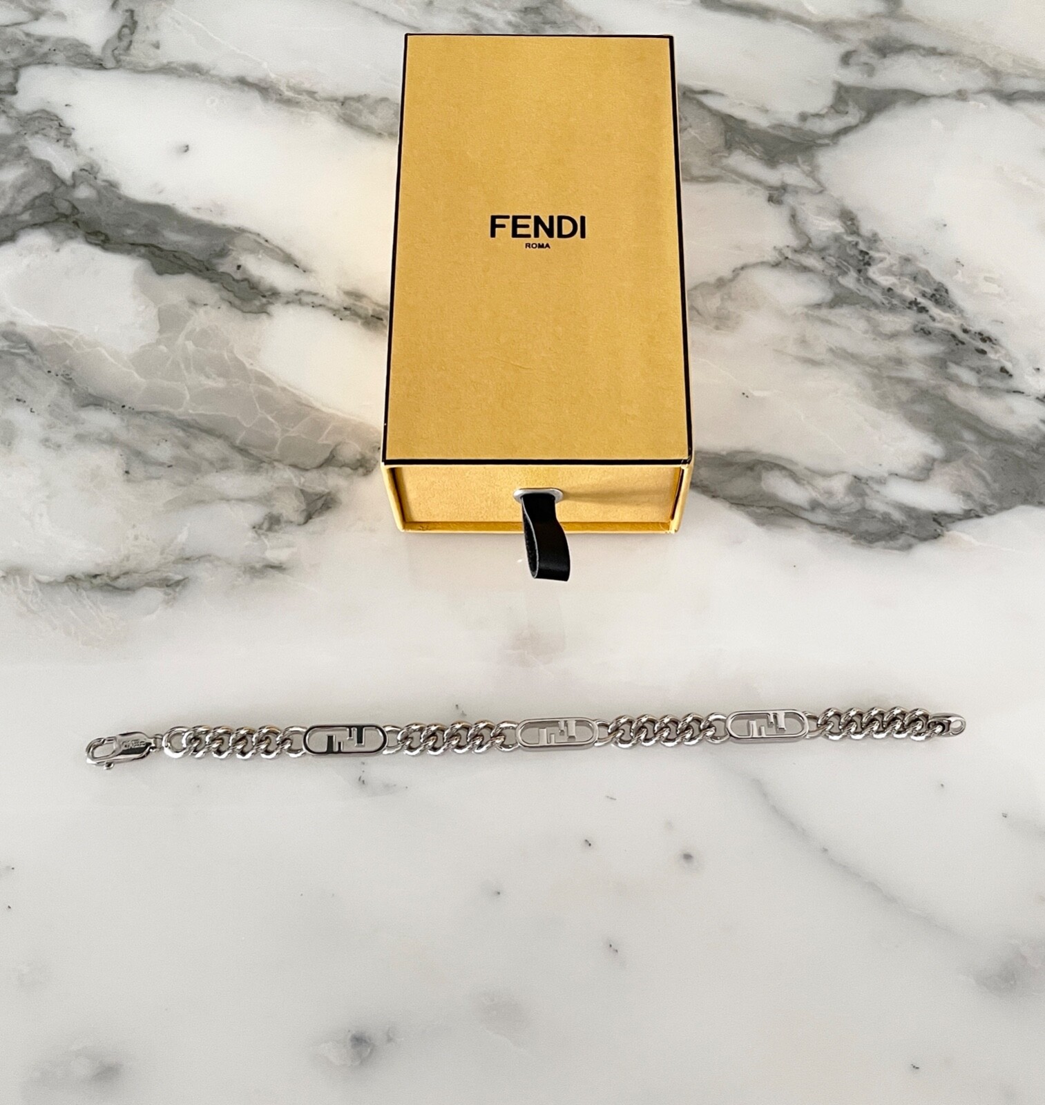 FENDI Logo Chain Metal Bracelet Size M