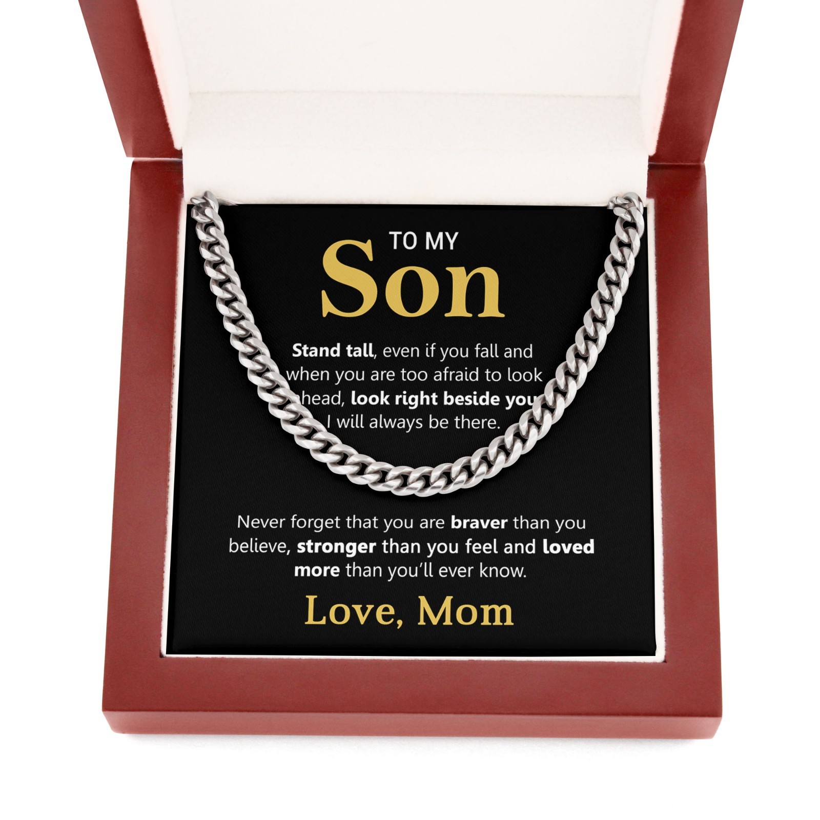To My Son from Mom Necklace Cuban Link Chain, Mother and Son Encourage Bday Gift