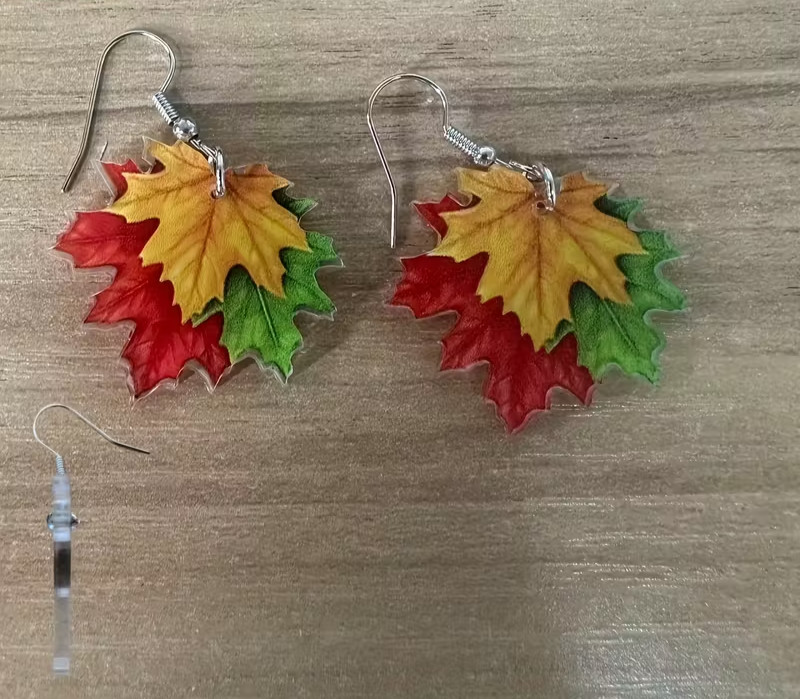 Acrylic Colorful Maple Leaf Earrings, Thanksgiving, Fall Party