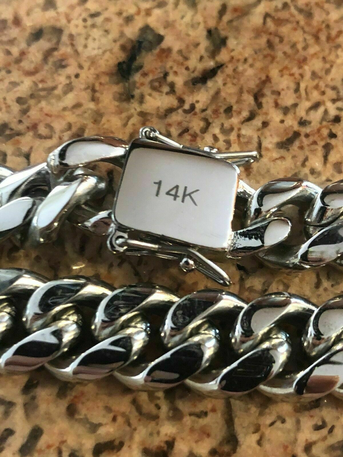 100% Stainless Steel White Gold Plated Miami Cuban Link Chain Bracelet 8MM-14MM