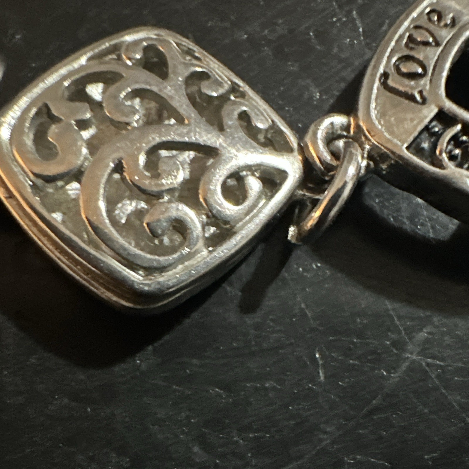 Alexa”s Angels Silver Tone Metal Chain Toggle Bracelet Heart Dangle Charm Signed