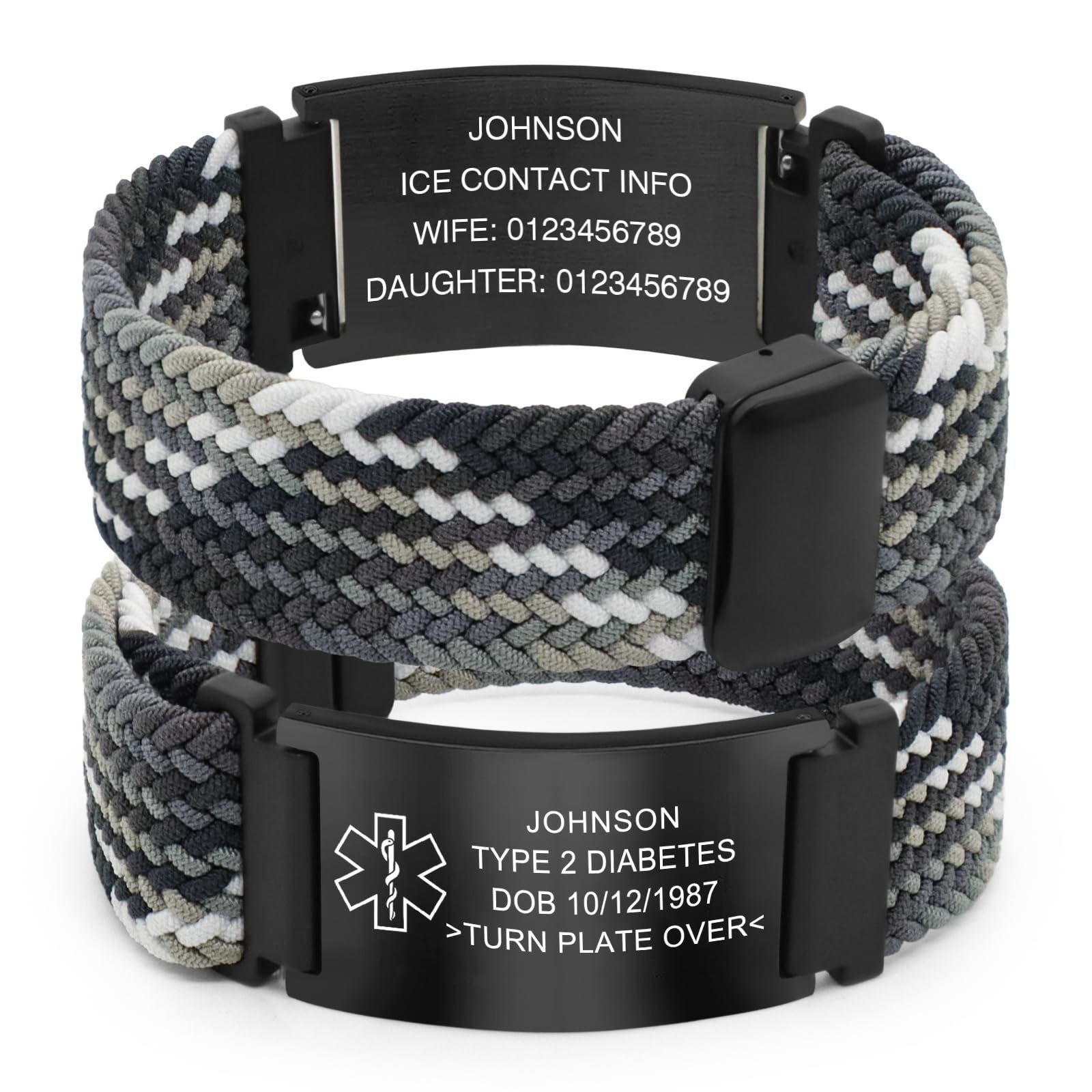 Free Engraving Personalized Medical Alert ID Bracelet Nylon Wristband Men Women