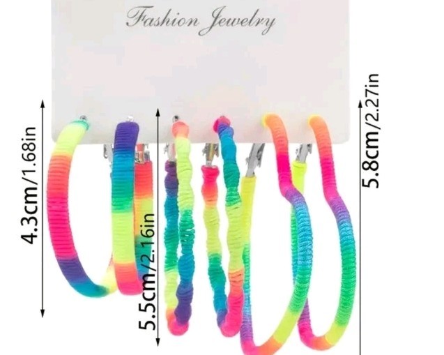 3 Pc. Neon Colored Earrings, Hoops &star Shaped Youth,teens,adults, New!!!