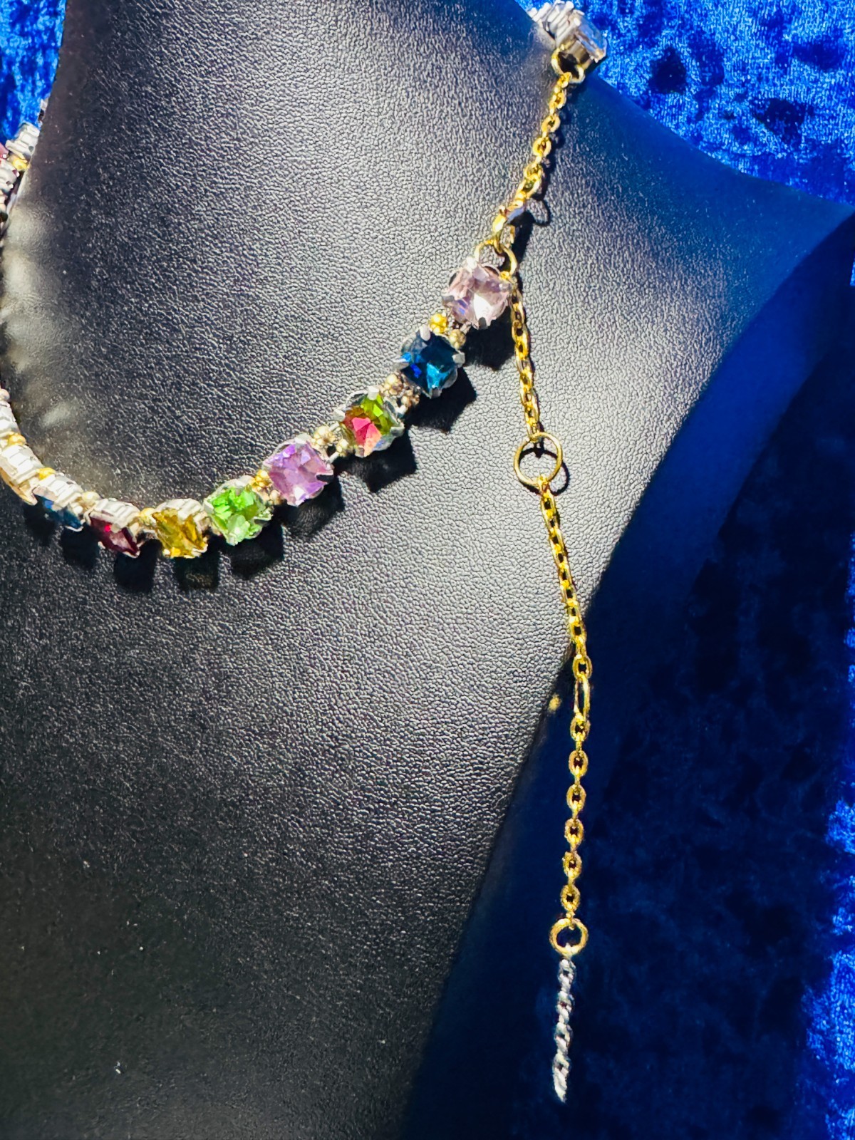 Multi-Colored 10mm Square Rhinestone Necklace Platinum Color Plating Durable 16″