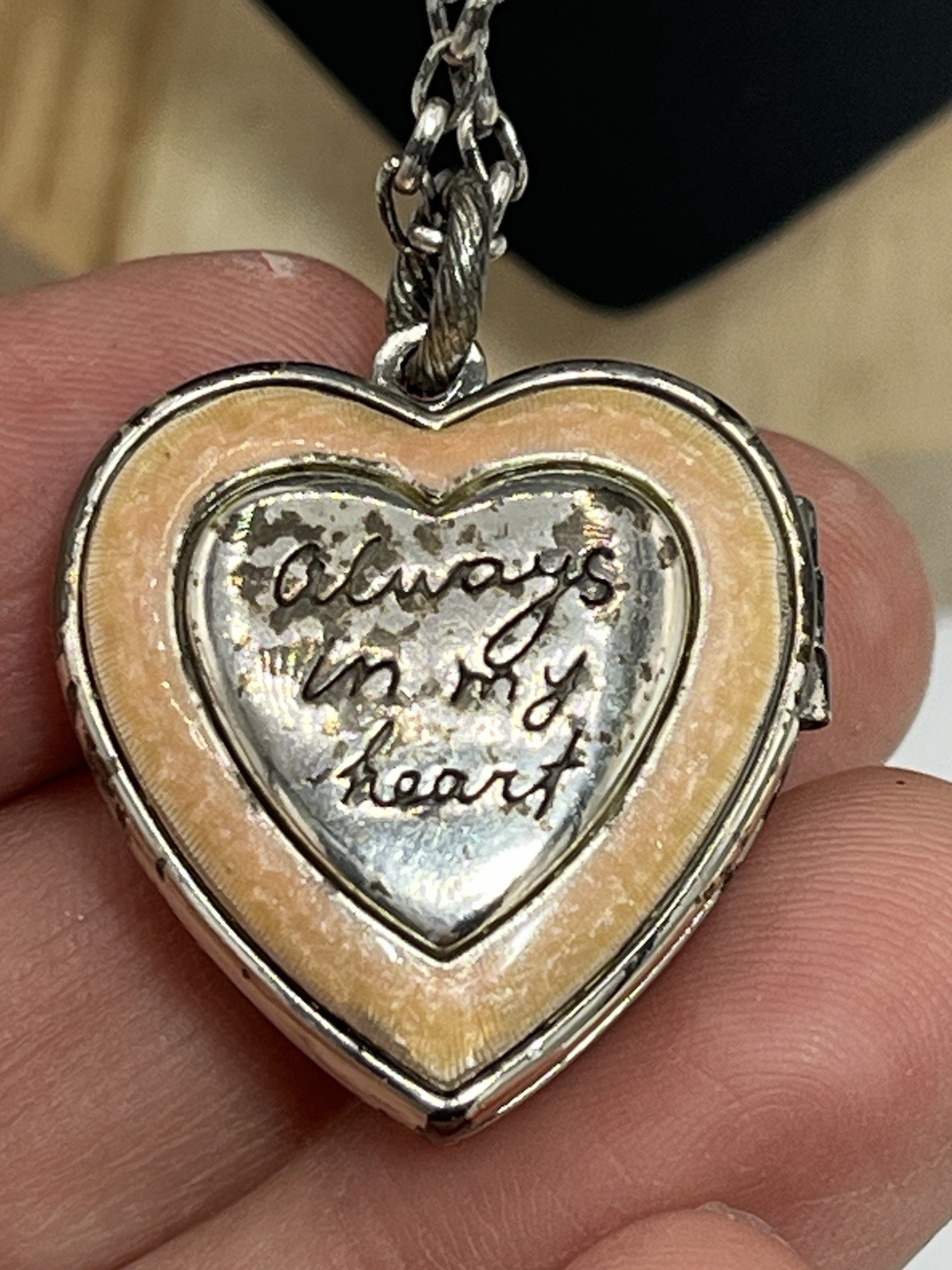 Vintage Brighton Heart Locket Necklace — Floral Design — Signs of Wear