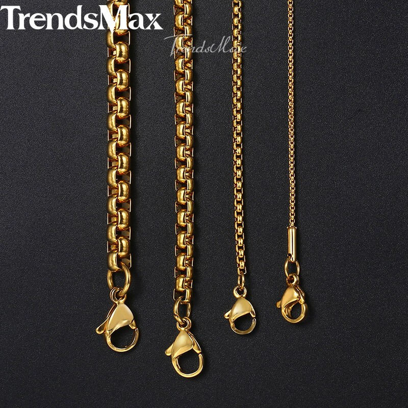 2/3/4/5MM Round Box Link Chain Necklace Gold Plated Choker 16-36″ For Men Boy