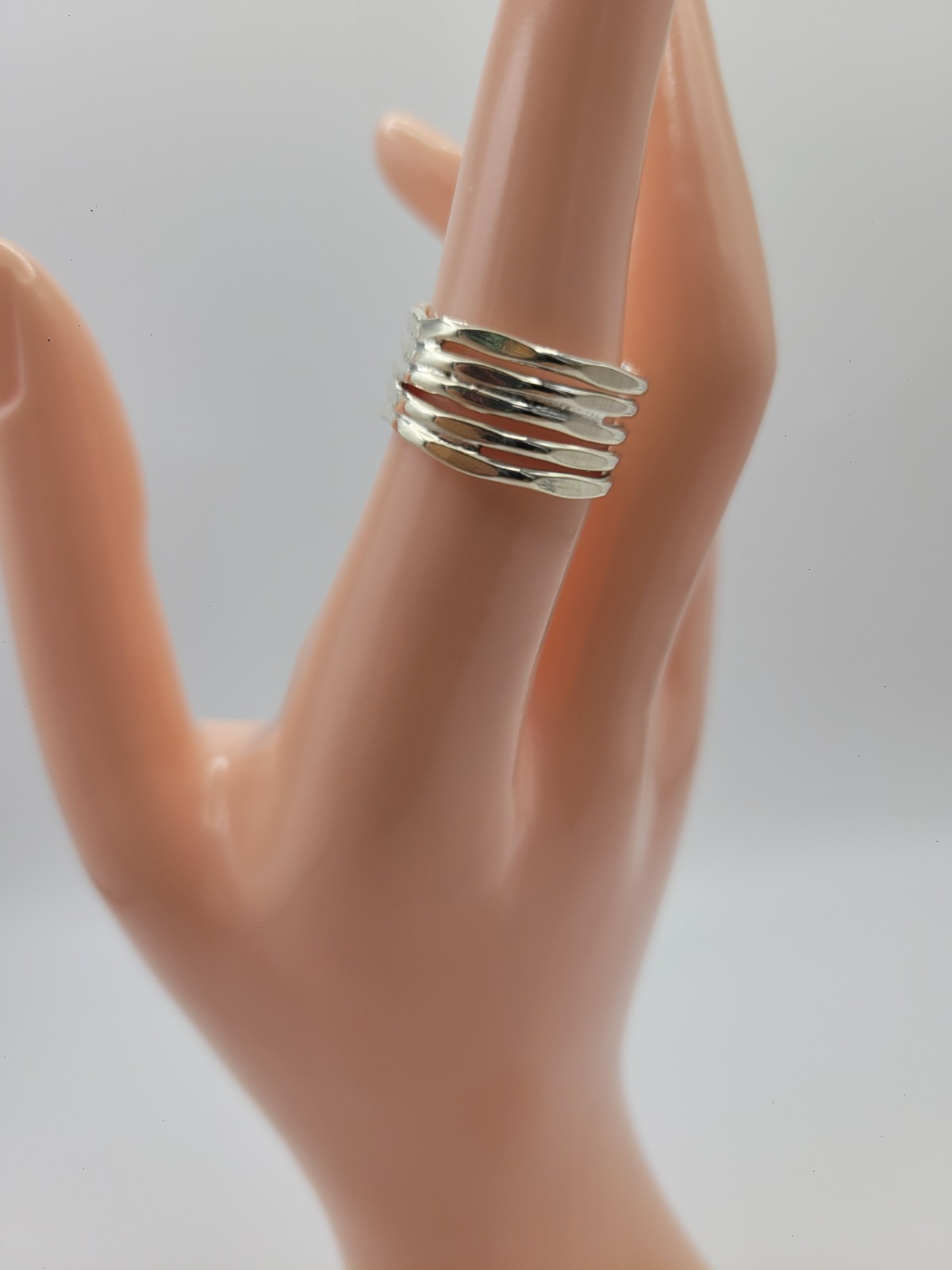 Silver 925 Modernist Layered Waved Band Ring – Women’s Size 6.5