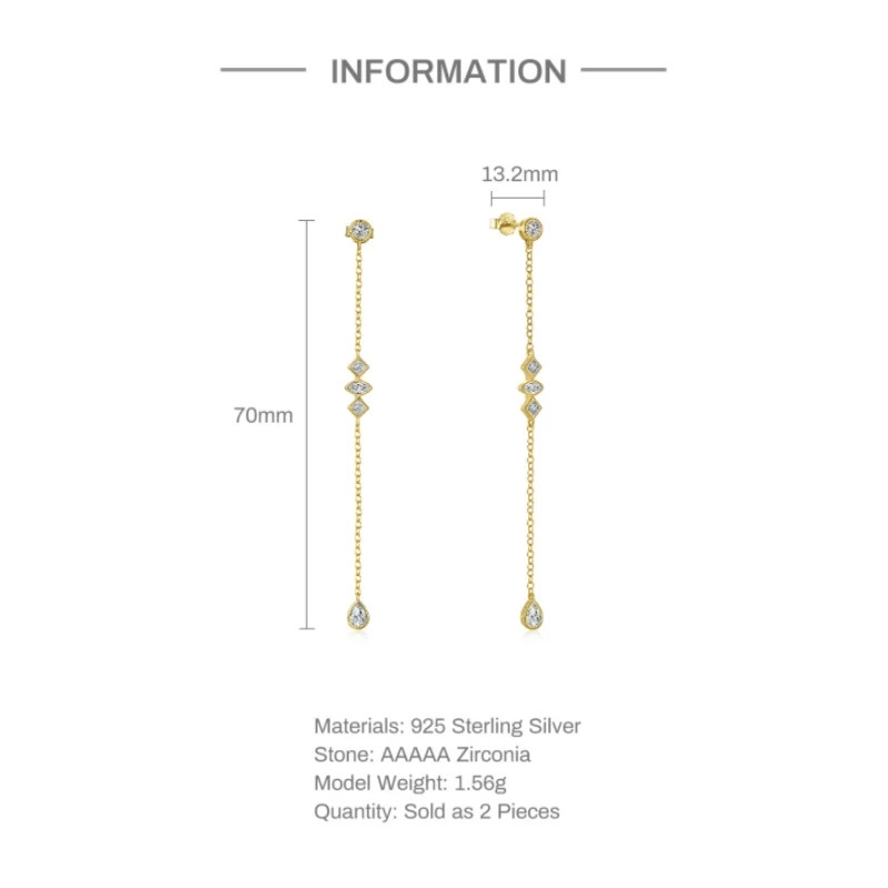 1 Pair 925 Sterling Silver Long Tassel Drop Earrings Women Waterdrop Jewelry