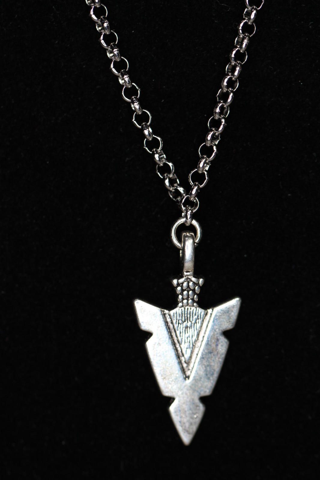 Arrowhead Necklace Silver Pewter Charm 1 1/4″ Pendant 3mm Stainless Chain 18″
