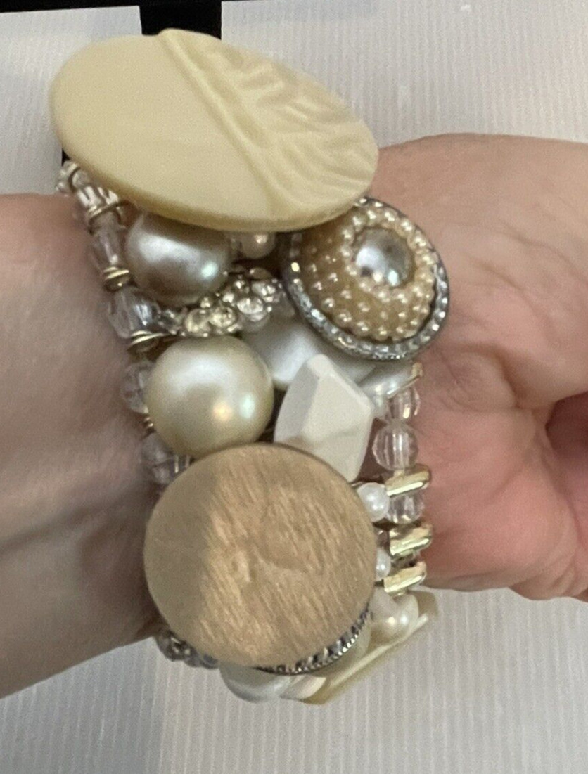 3pc Lot VINTAGE BUTTONS BRACELET MADE WITH ELASTIC & SAFETY PINS