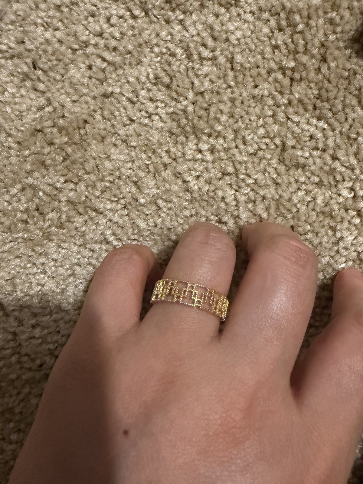 Gold Tone Geometric Cutout Adjustable Open Band Ring No Stone Size 8