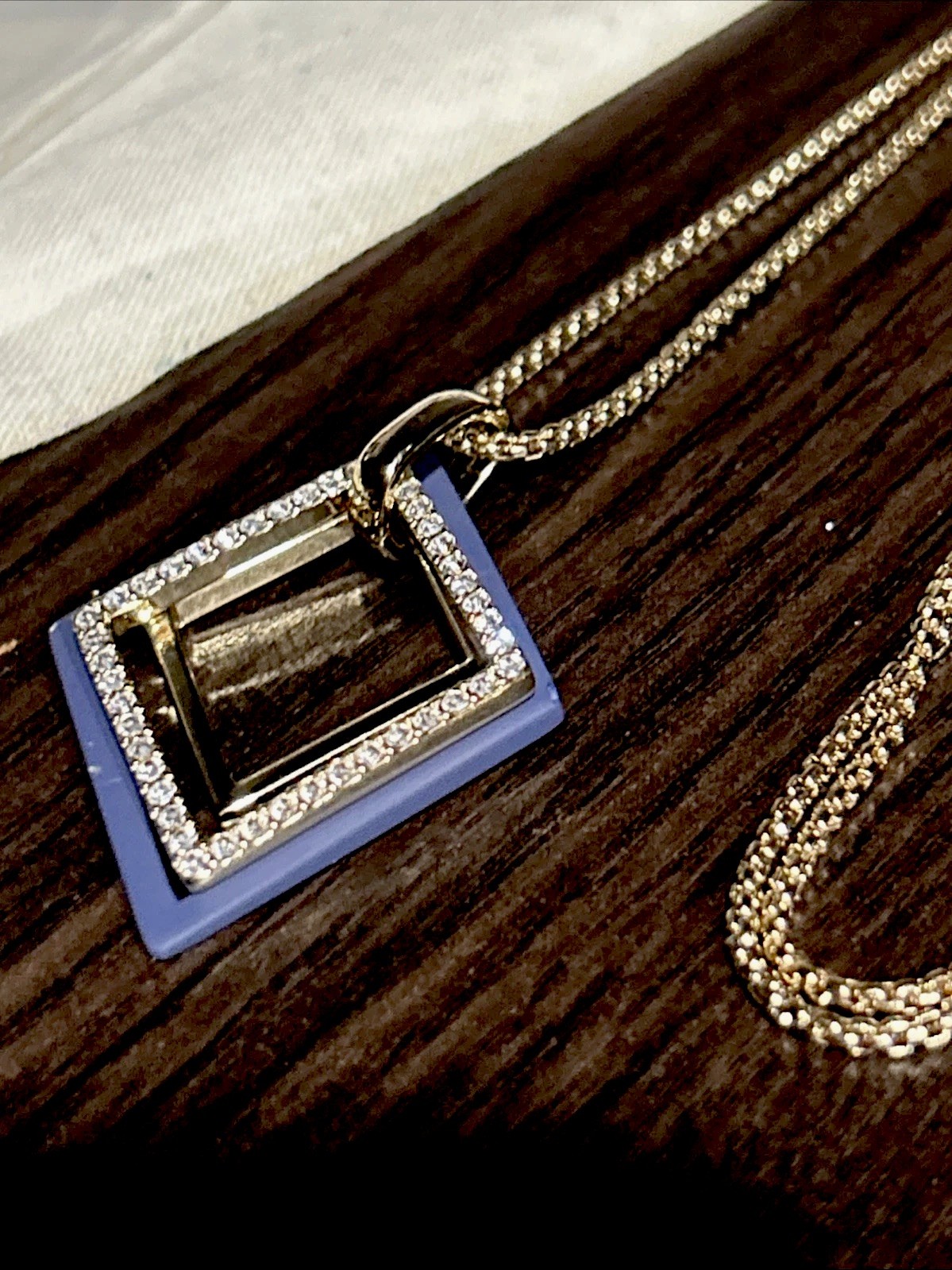 Karl Lagerfeld Stamped Navy Gold Plated Versatile Pendant Slide Necklace 36”