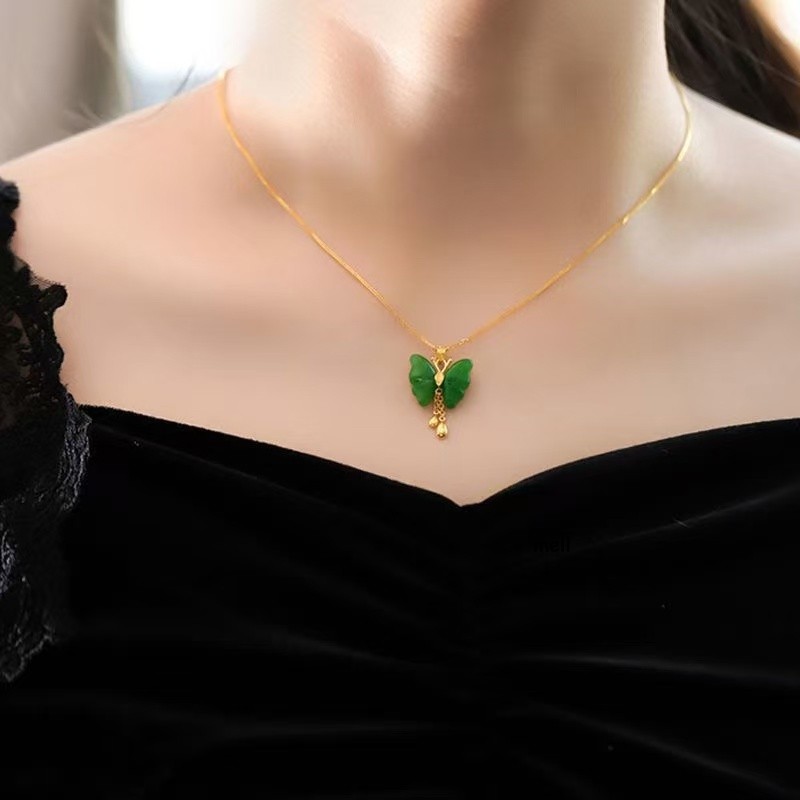 Classic Natural Jade Butterfly Pendant Not included Necklace 18K Gold Plated