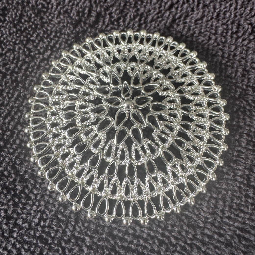 Vintage Silver Tone Filigree Brooch Pin