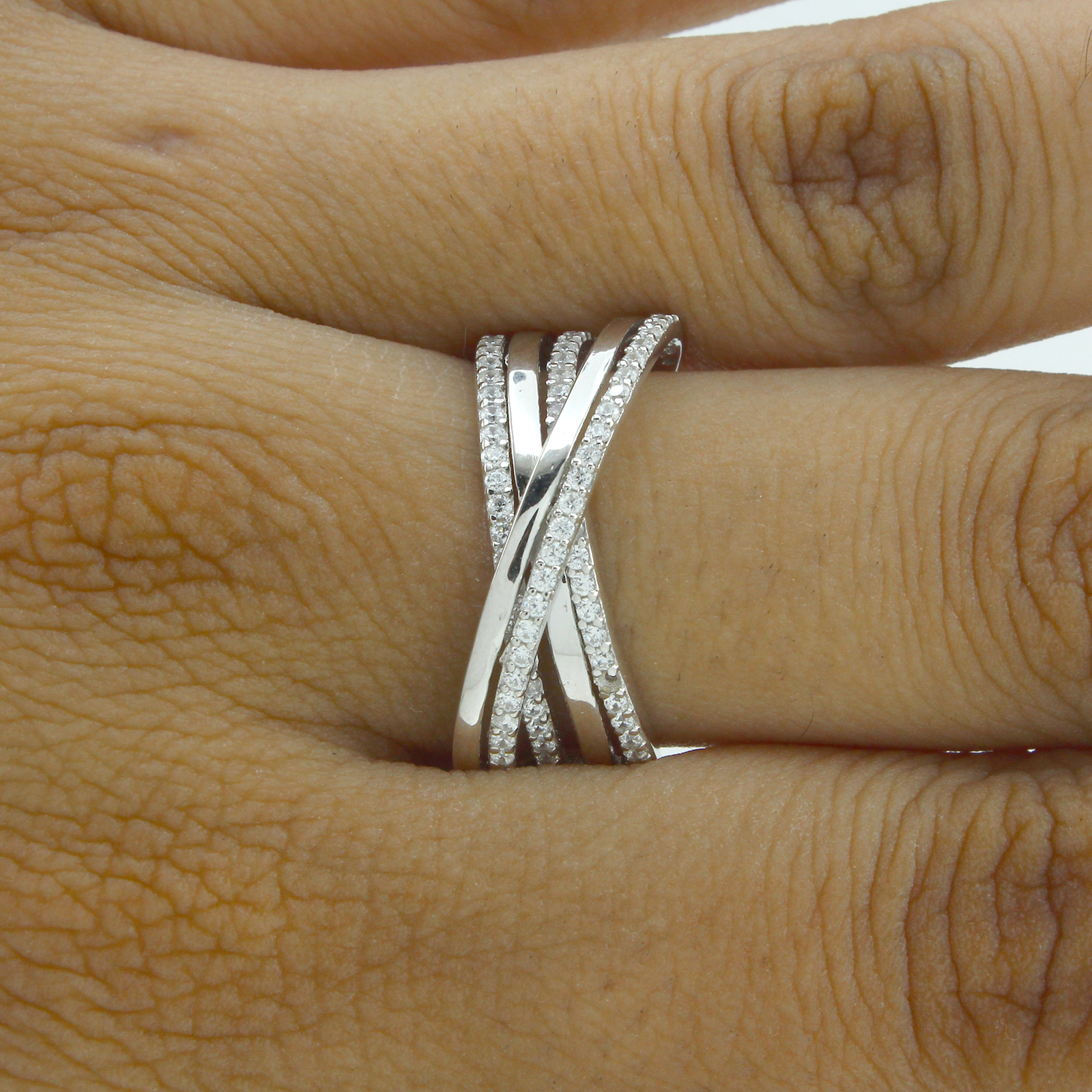 Criss Cross Engagement Wedding Ring Simulated Diamond Sterling Silver Size 10