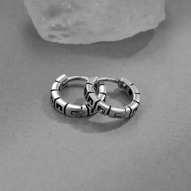 925 Silver Vintage Openwork Huggie Hoop Earrings Geometric Unisex Earrings A02