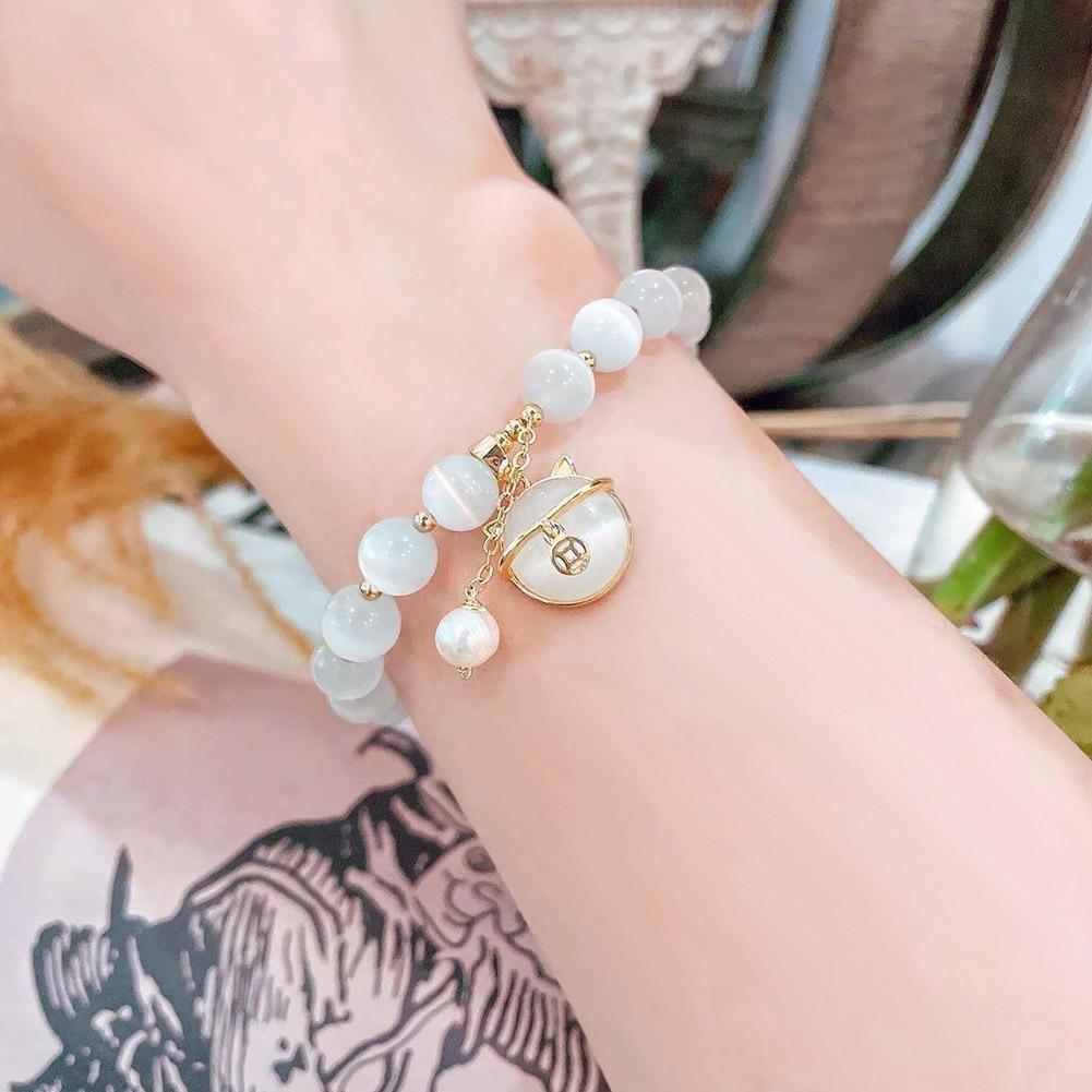 5Pcs Lucky Moonstone Beads Cat Bracelet Attracting Wealth Women Jewelry Gift US