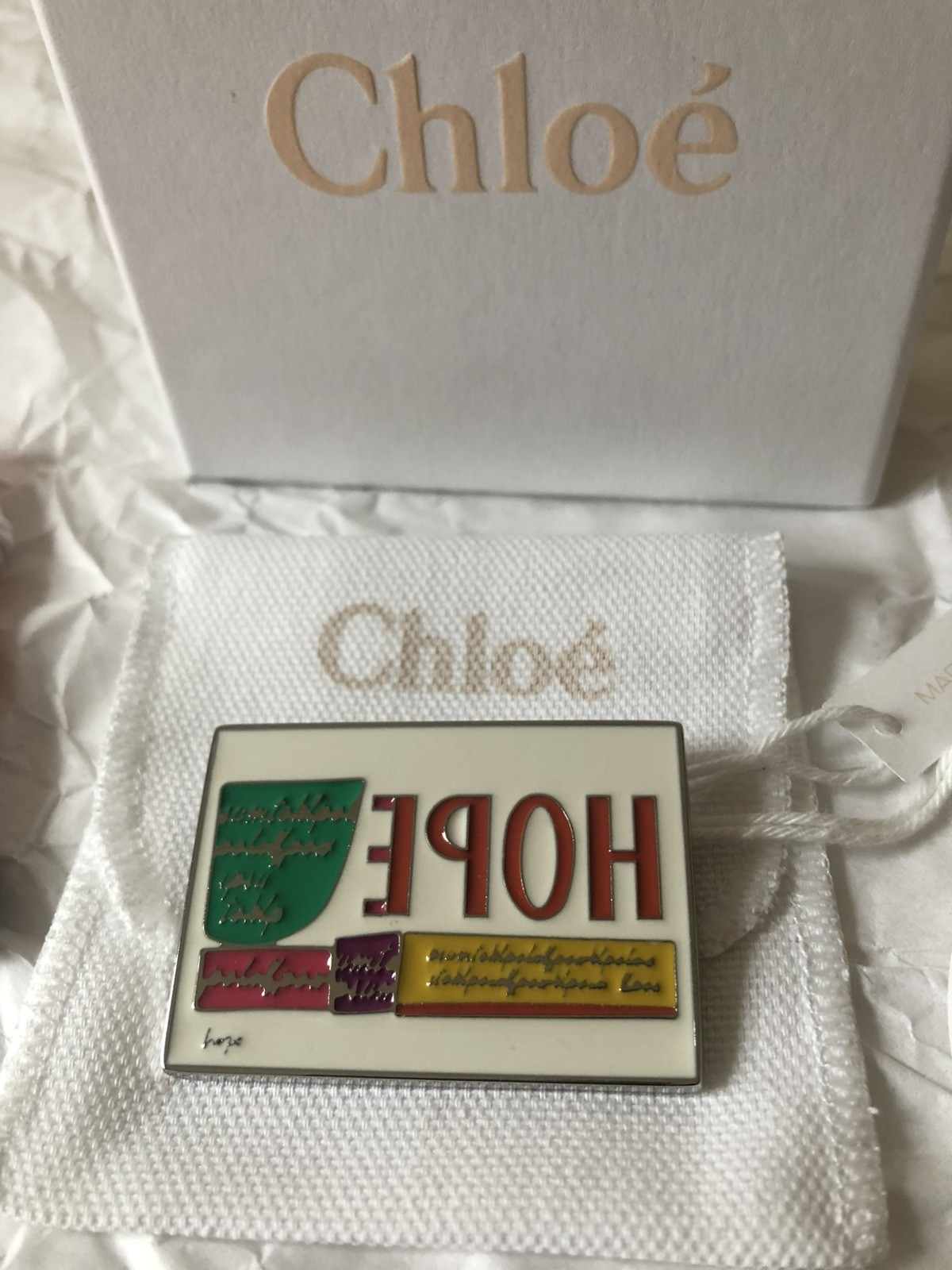 Chloe “Hope” Pin Badge Brooch Multicoloured In Gift Box Made Italy RRP £110 NEW