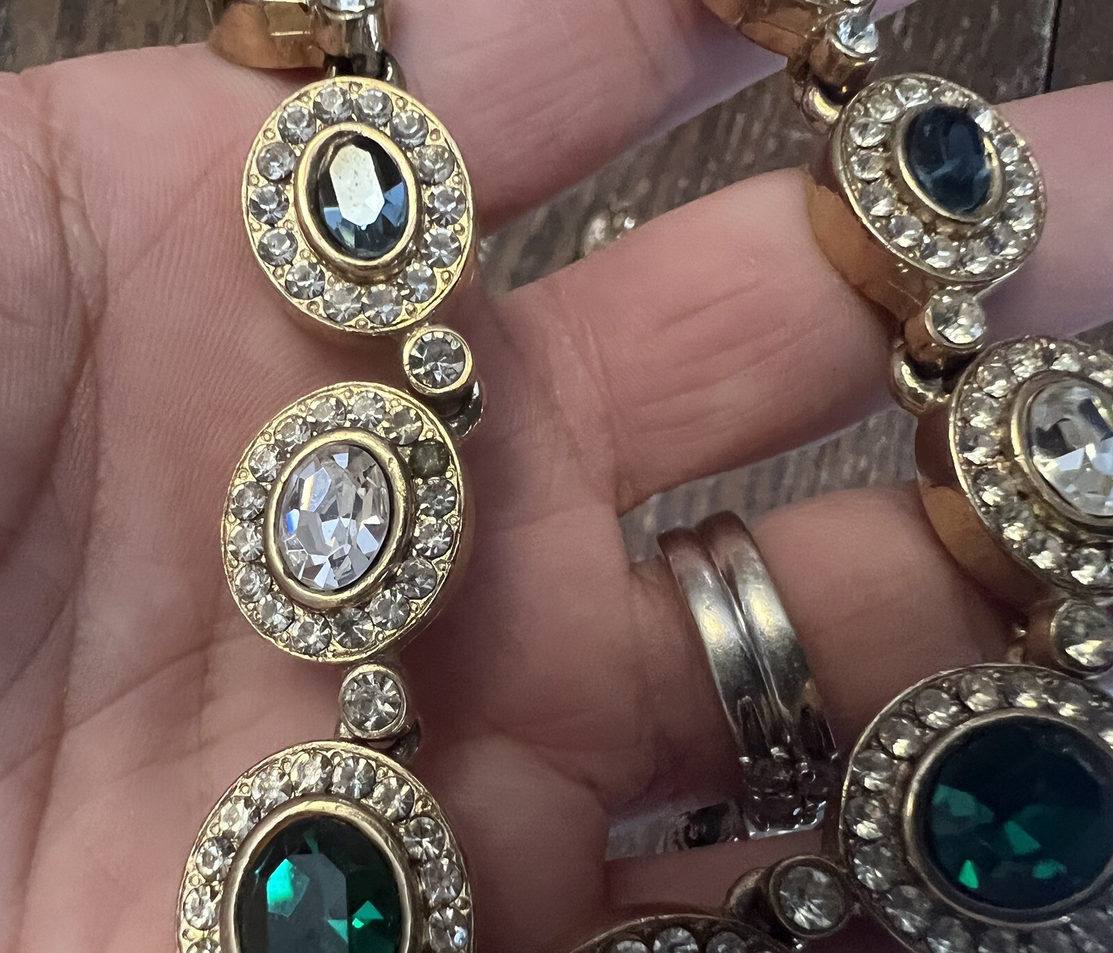 Gold Plated Red Green & Blue Crystal Necklace & Clip On Earring Set