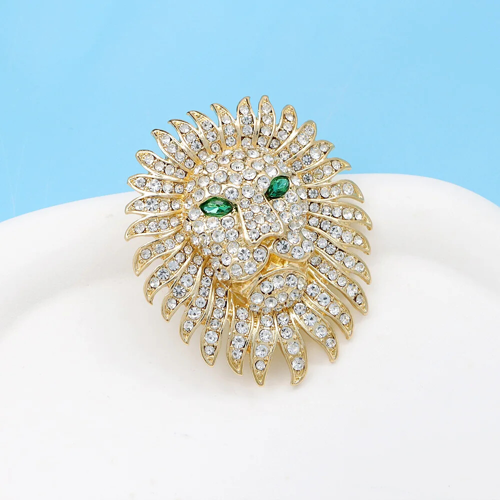 Women Men Rhinestone Lion Brooch, Unisex Clothing Accessories Pins Jewelry