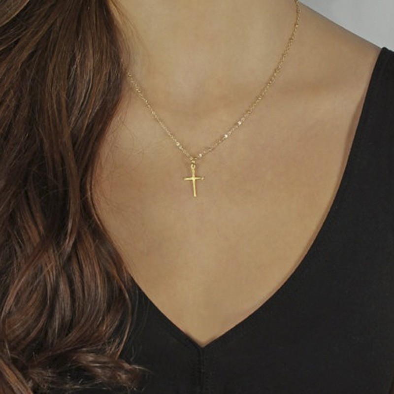 1Pcs Classic Gold Cross Pendant, Elegant Unisex Alloy Choker Chain